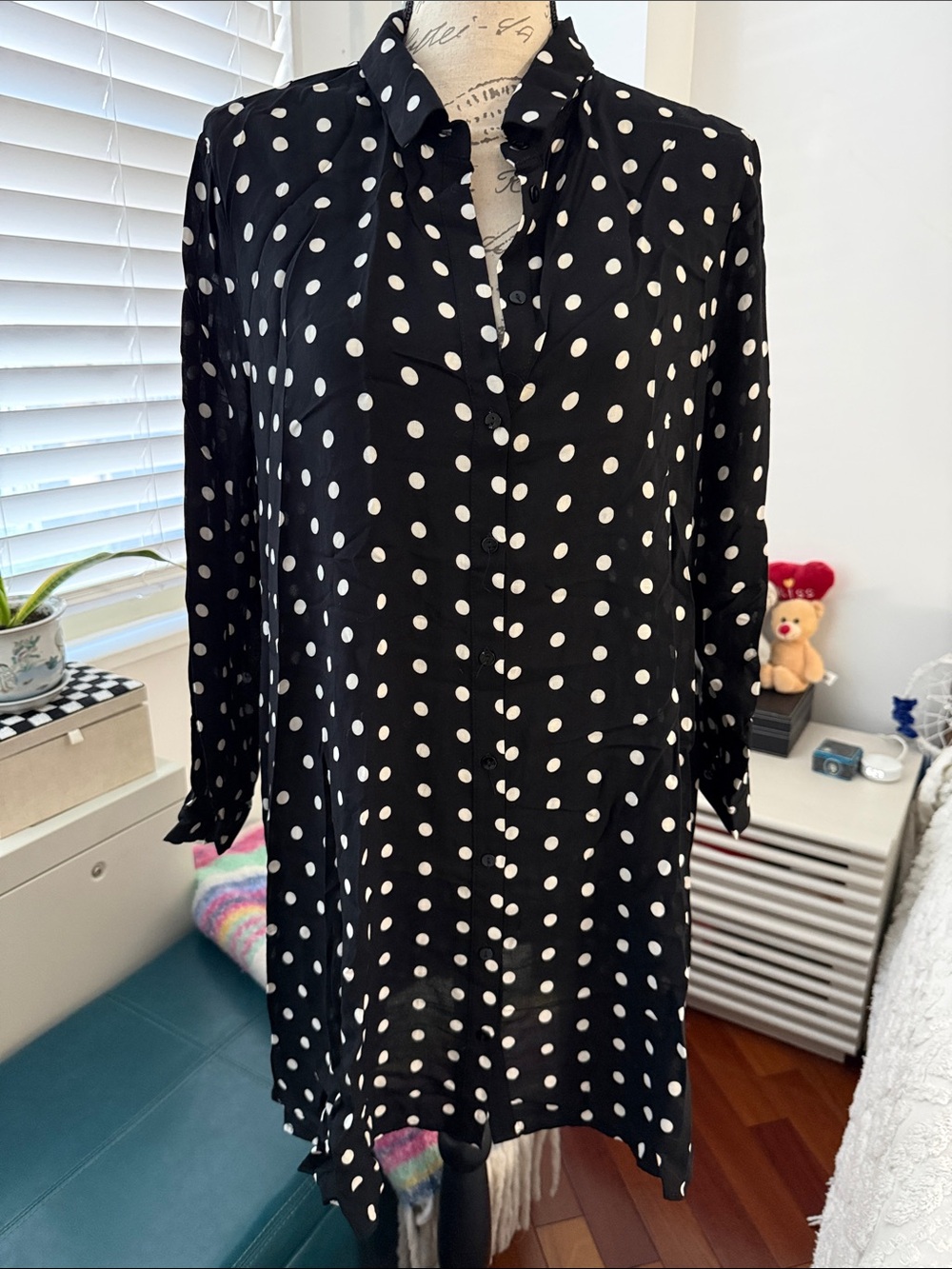Zara Black and White Polka Dot Tunic Shirt